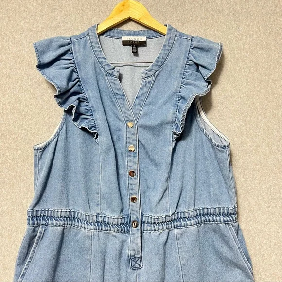 Eloquii Denim Shorts Romper Size 20 Elastic Waist Ruffles Summer Casual Everyday - Picture 3 of 9